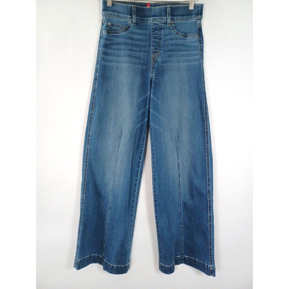 SPANX Jeans Medium Womens EveryWear Wide Leg Seamed Front Denim Vintage Indigo